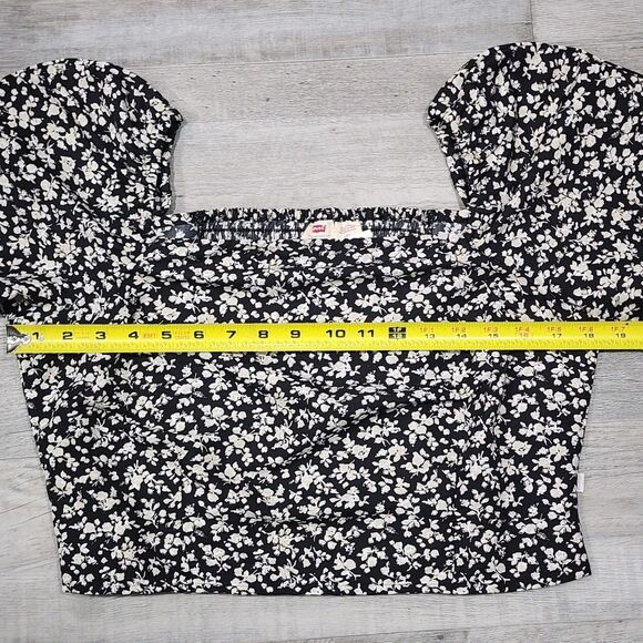NWT $60 Levi’s Yvie Floral Puff Sleeve Cropped Statement Blouse - Size Large - Picture 5 of 8